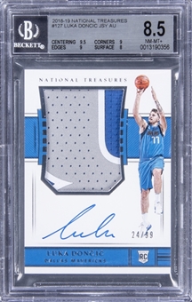 2018-19 Panini National Treasures #127 Luka Doncic Signed Patch Rookie Card (#24/99) - BGS NM-MT+ 8.5/BGS 10